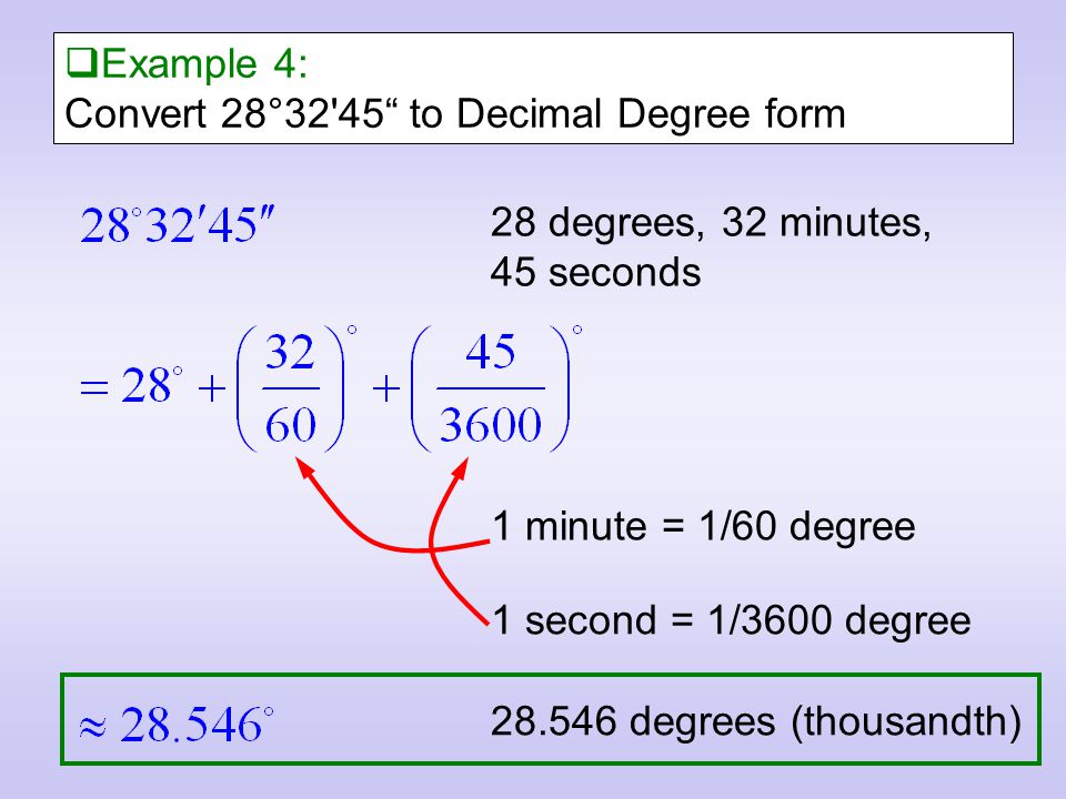 How to convert degree into minutes and seconds